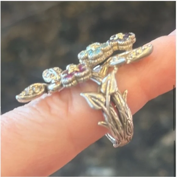 BARBARA BIXBY LOTUS FLOWER RING STERLING 925 RHODOLITE IOLITE TOPAZ GEMS 7.5 EUC - Picture 8 of 16